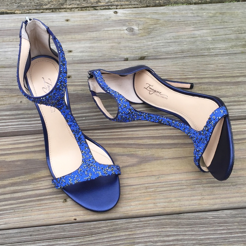 Vince Camuto Imagine cobalt blue crystal heels t-strap sandals